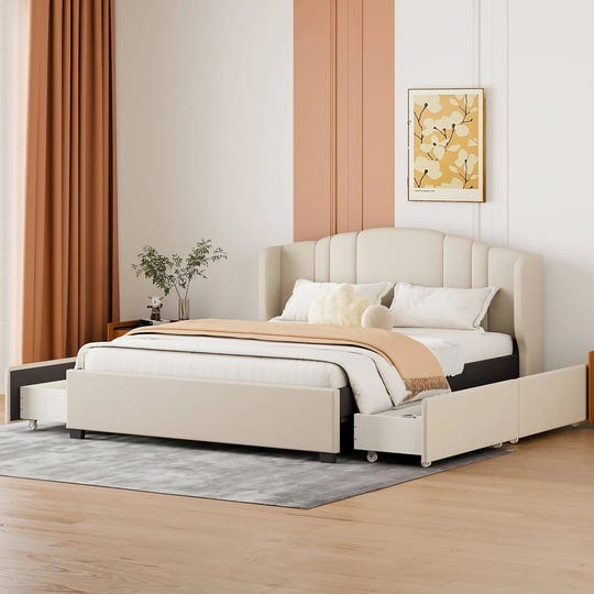 queen-linen-fabric-platform-bed-w-wingback-headboard-4-drawersbeige-1