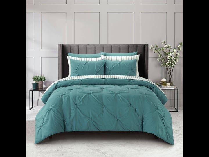 sharper-image-9-piece-teal-down-alternative-pintuck-bed-in-a-bag-set-queen-1