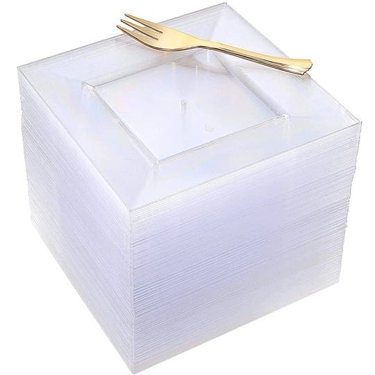 supernal-100pcs-square-dessert-plates-with-100pcs-gold-dessert-forks-clear-premium-plastic-salad-pla-1