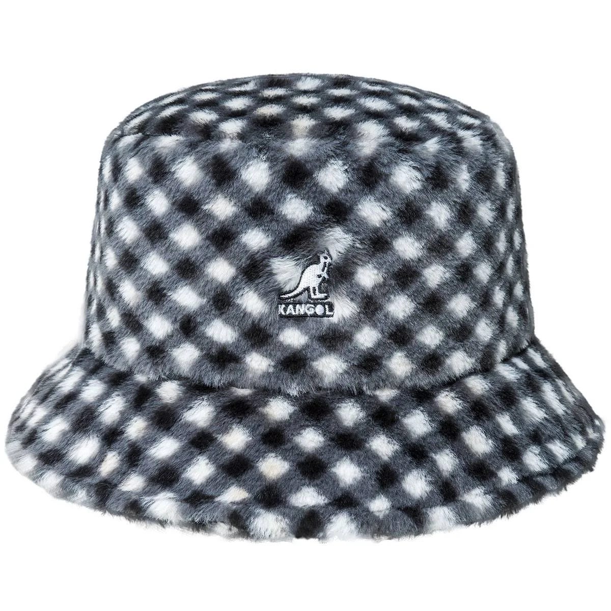 Stylish Polyester Faux Fur Bucket Hat with Diamond Pattern | Image