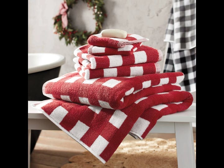country-door-buffalo-check-6-piece-towel-set-cotton-red-1