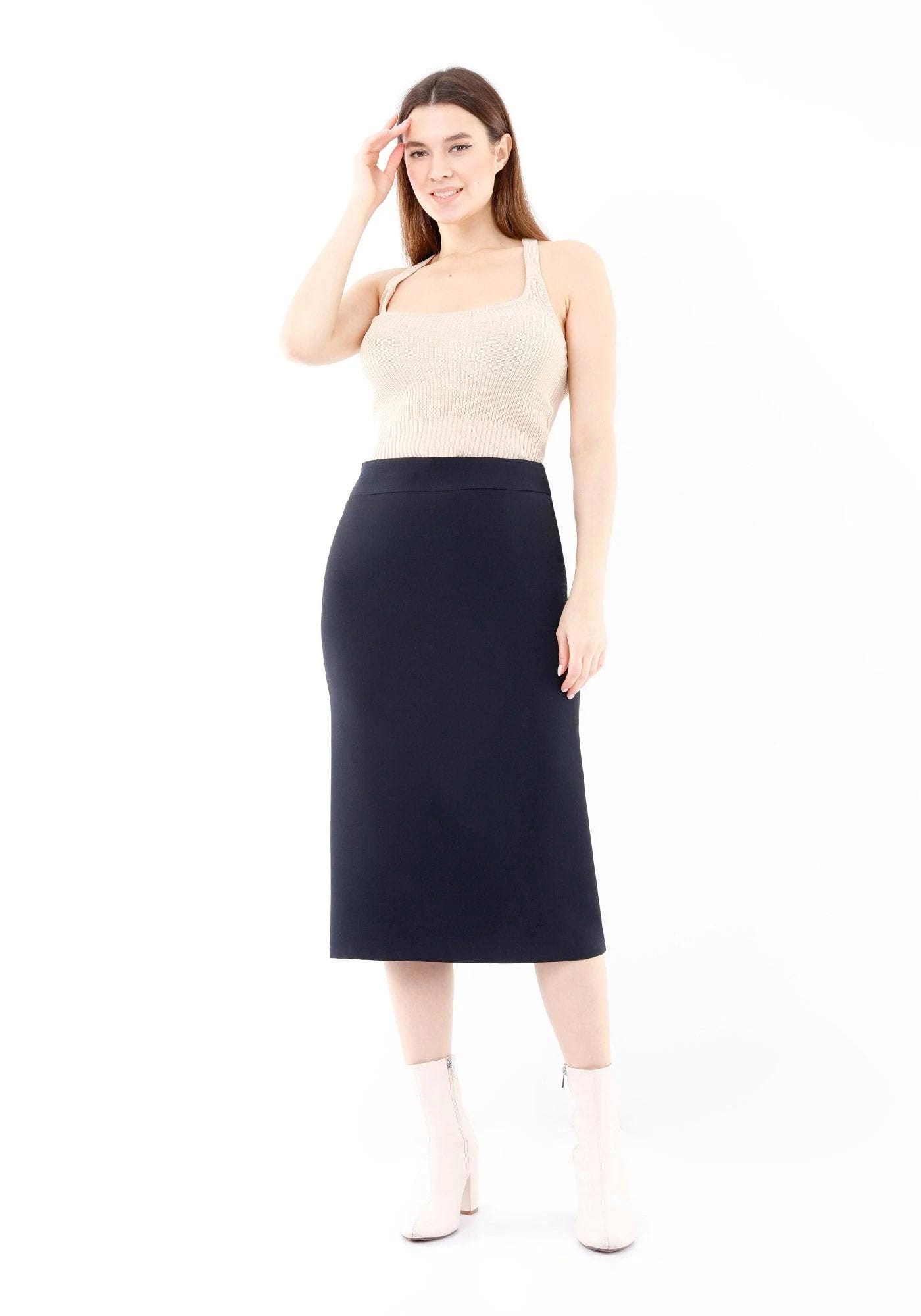 Navy Midi Skirt with Back Vents | Image