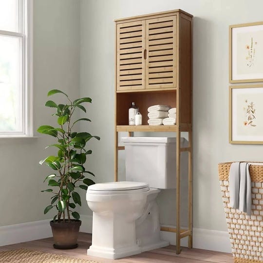 veikous-bamboo-over-the-toilet-storage-cabinet-bathroom-organizer-with-shelf-and-cupboard-brown-1