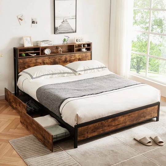 alohappy-queen-bed-frame-with-bookcase-headboard-and-4-storage-drawersmetal-platform-bed-frame-queen-1
