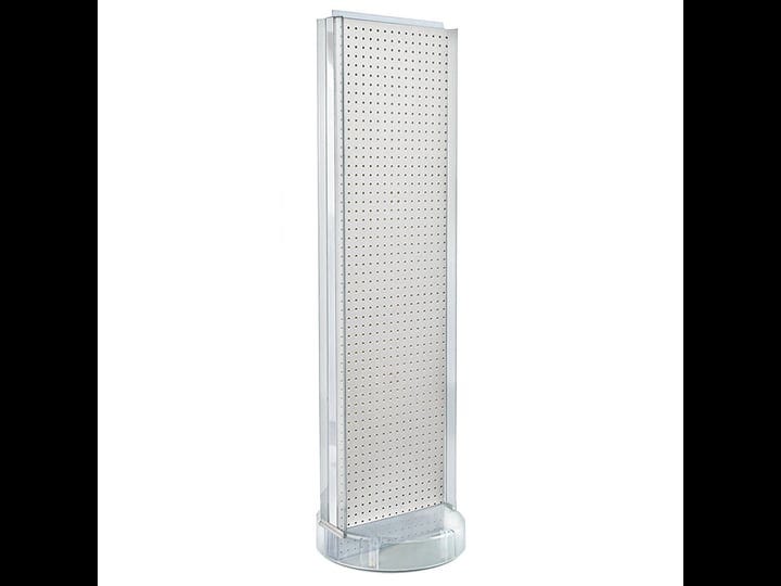 azar-displays-700788-wht-white-two-sided-pegboard-floor-display-w-c-channel-sides-on-revolving-round-1