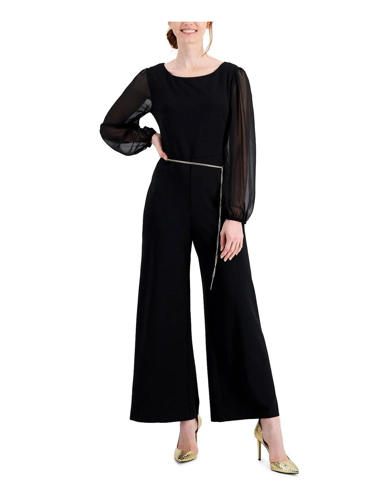 Petite Evening Jumpsuit with Wide Leg Pants and Crew Neckline | Image