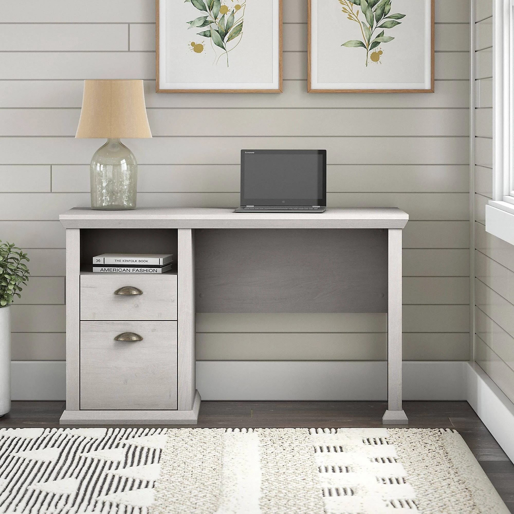 Linen White Oak Traditional Home Office Desk with Ample Storage | Image