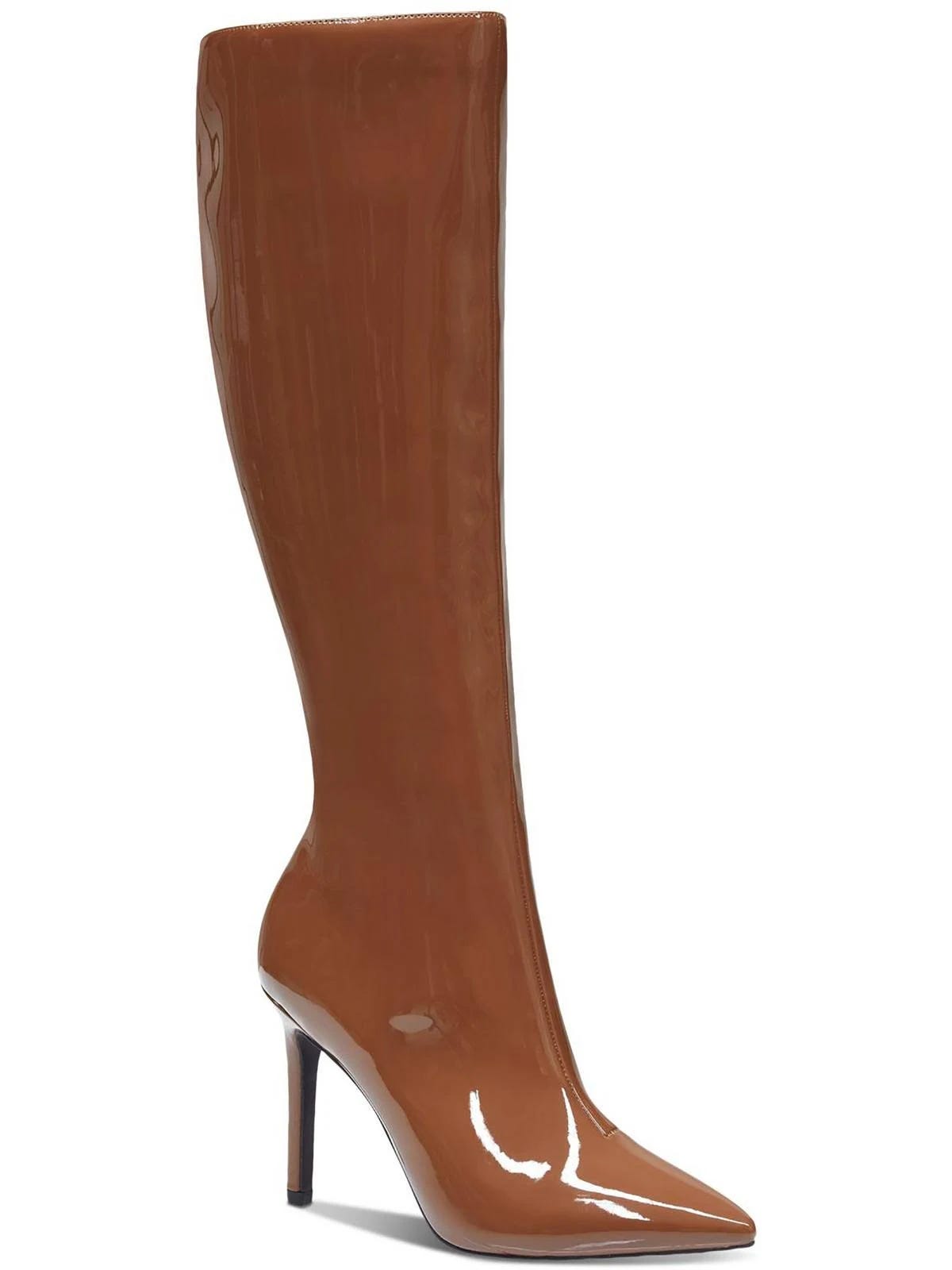 Versatile Cognac Patent Heeled Knee-High Boots | Image