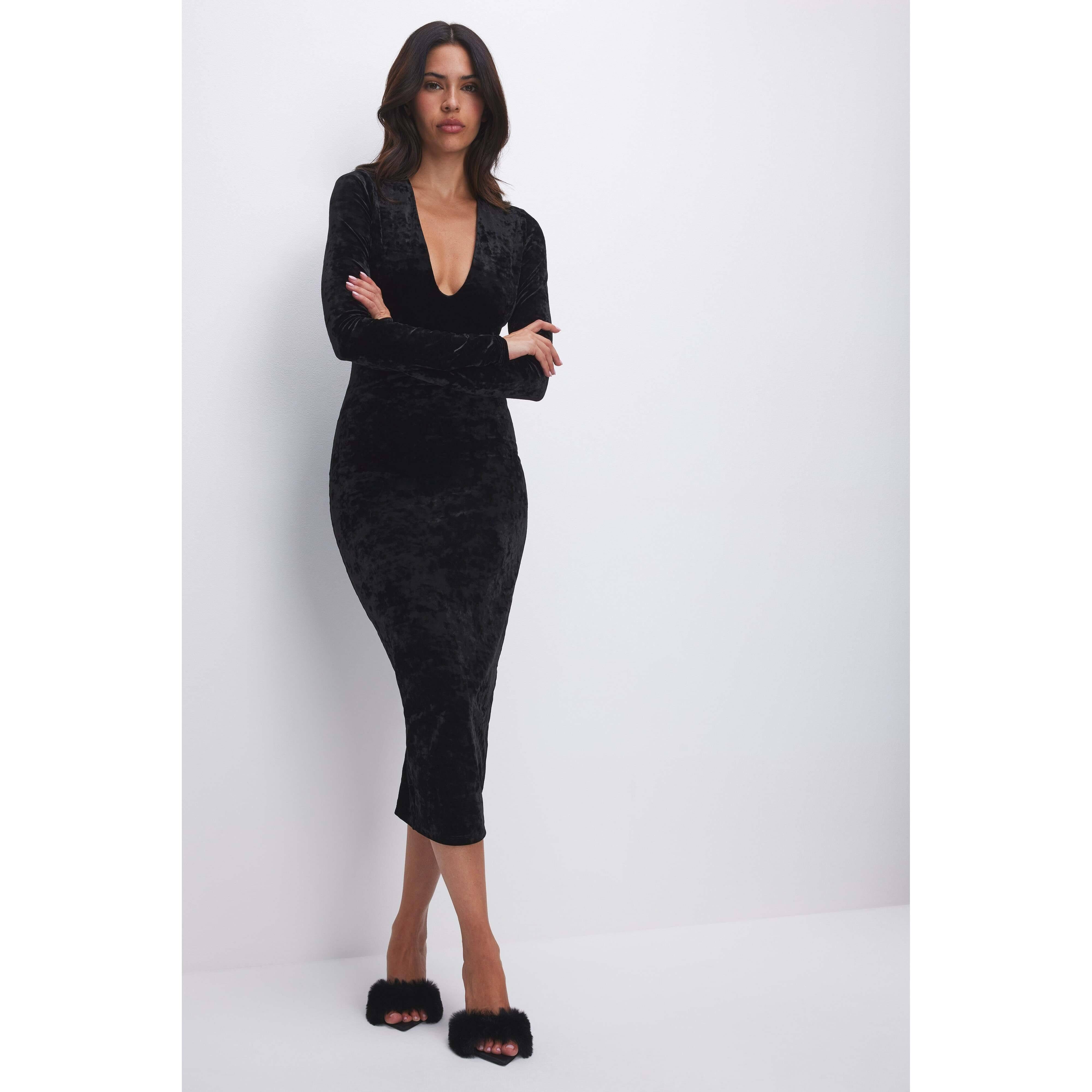 Luxurious Black Velvet Midi Dress | Image