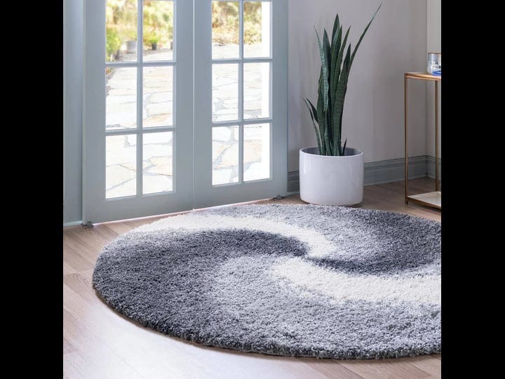 esale-soft-touch-shag-6-ft-round-gray-abstract-area-rug-1