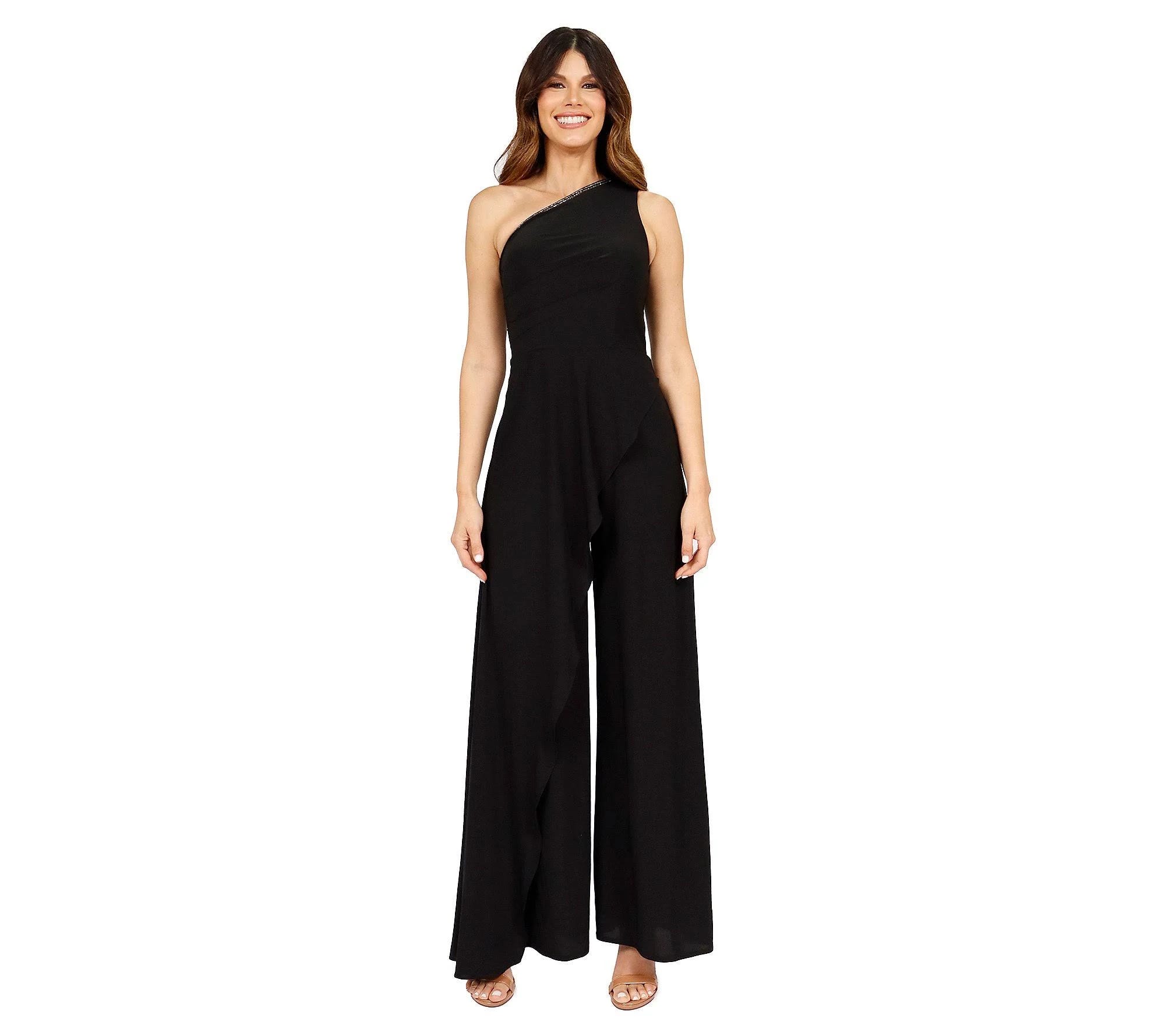 Glamorous One-Shoulder Crystal Black Jumpsuit | Image