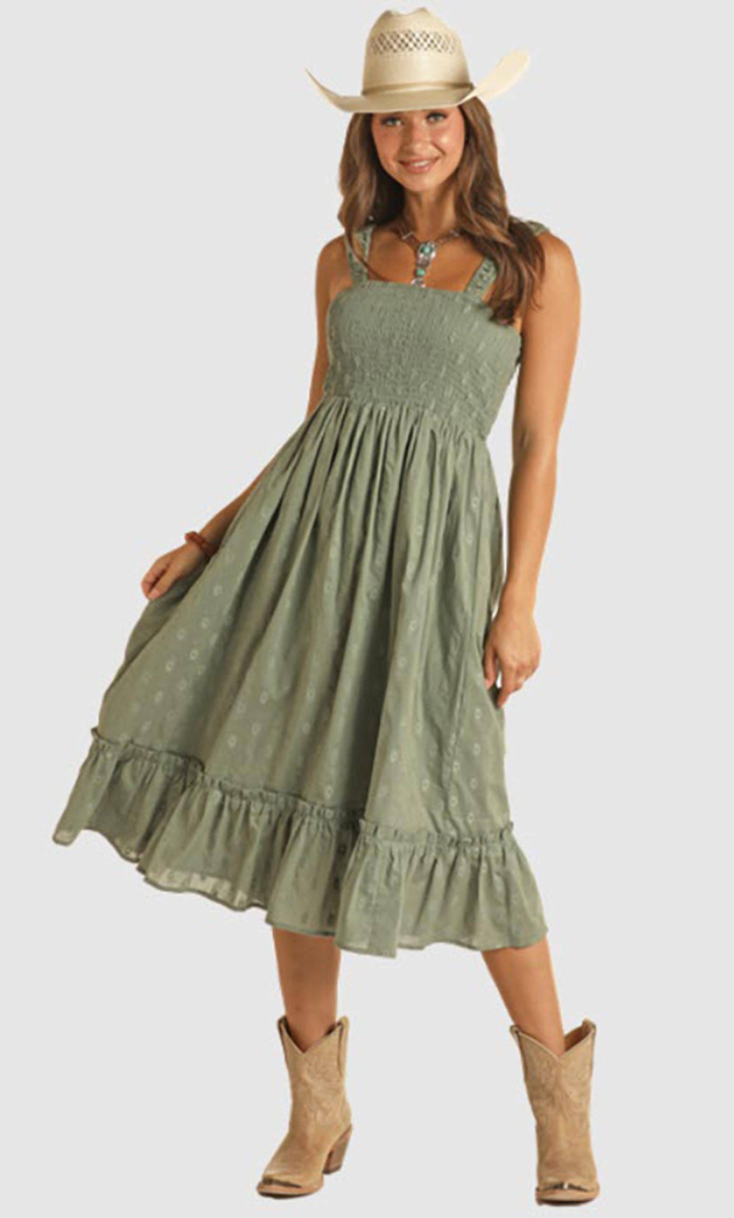 Country Western Maxi Dress with Ruffles and Eyelets | Image