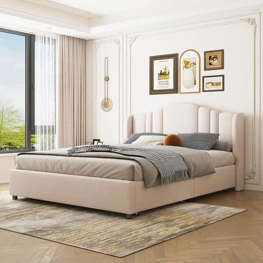 queen-size-upholstered-platform-bed-with-wingback-headboard-and-4-drawers-no-box-spring-needed-linen-1
