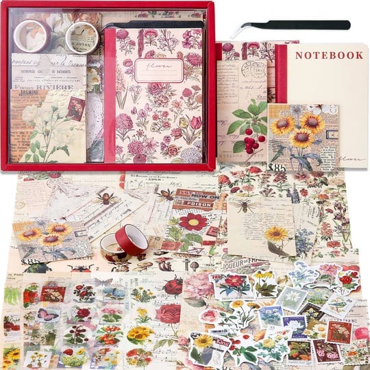 emmoolife-vintage-aesthetic-scrapbooking-supplies-kit-flowers-bullet-junk-journal-kit-with-journalin-1