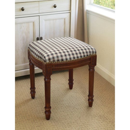black-gingham-vanity-stool-rubberwood-fabric-1