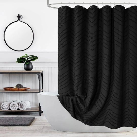 turkio-black-boho-shower-curtain-modern-fabric-shower-curtain-shabby-chic-chenille-tufted-chevron-te-1