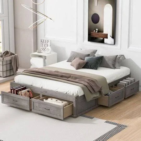 euroco-wood-queen-size-platform-bed-with-6-drawers-for-kids-teens-adults-antique-gray-1