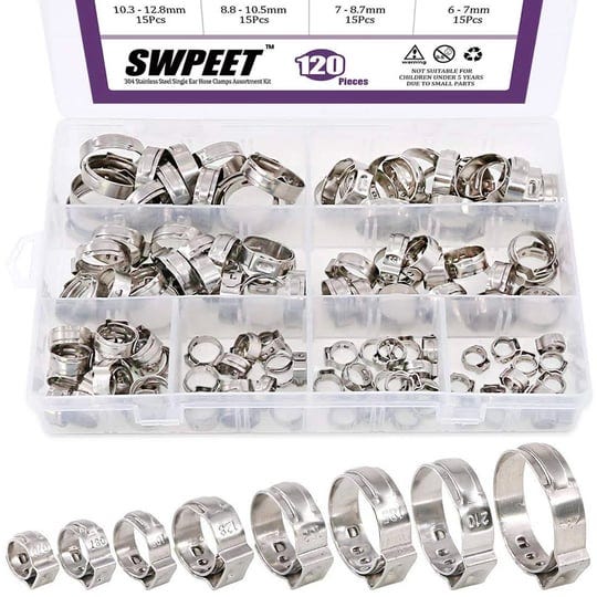 swpeet-120pcs-8-sizes-304-stainless-steel-single-ear-hose-clamps-crimp-hose-clamp-assortment-kit-ear-1