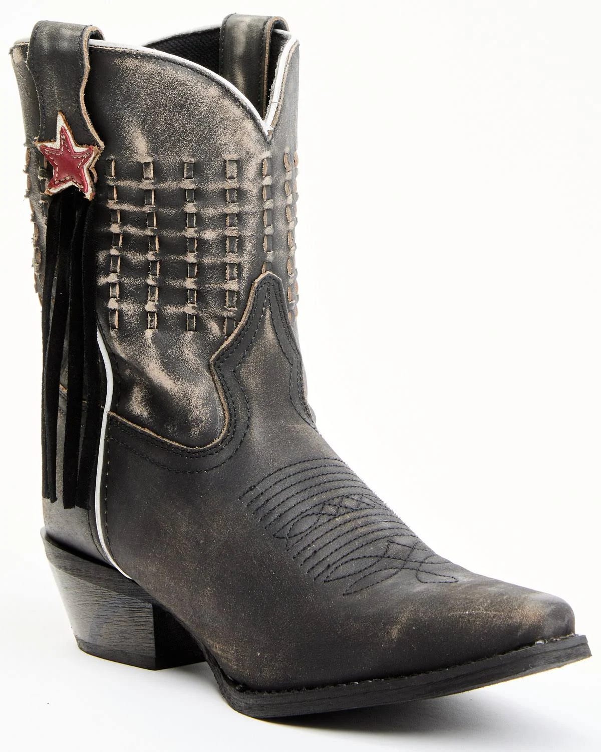 Comfortable Fringe Western Boots for Women - Distressed Snip Toe Design | Image