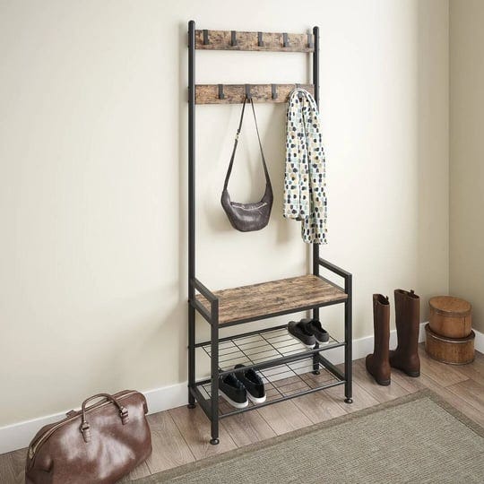 ballucci-hall-tree-coat-rack-with-shoe-bench-and-9-adjustable-hooks-rustic-brown-red-1