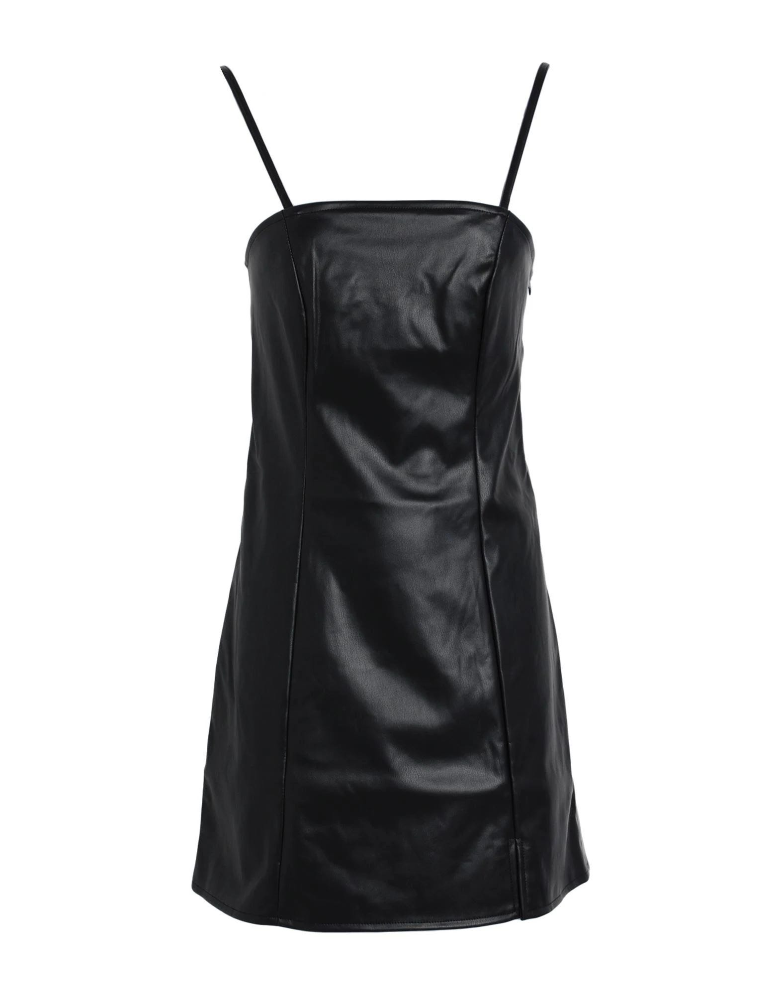 Elegant Sleeveless Faux Leather Slipdress in Black | Image