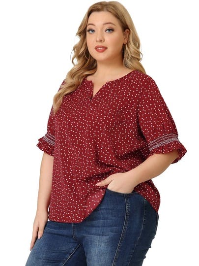 polyester-a-line-pin-dot-ruffle-cuff-blouse-red-3x-1