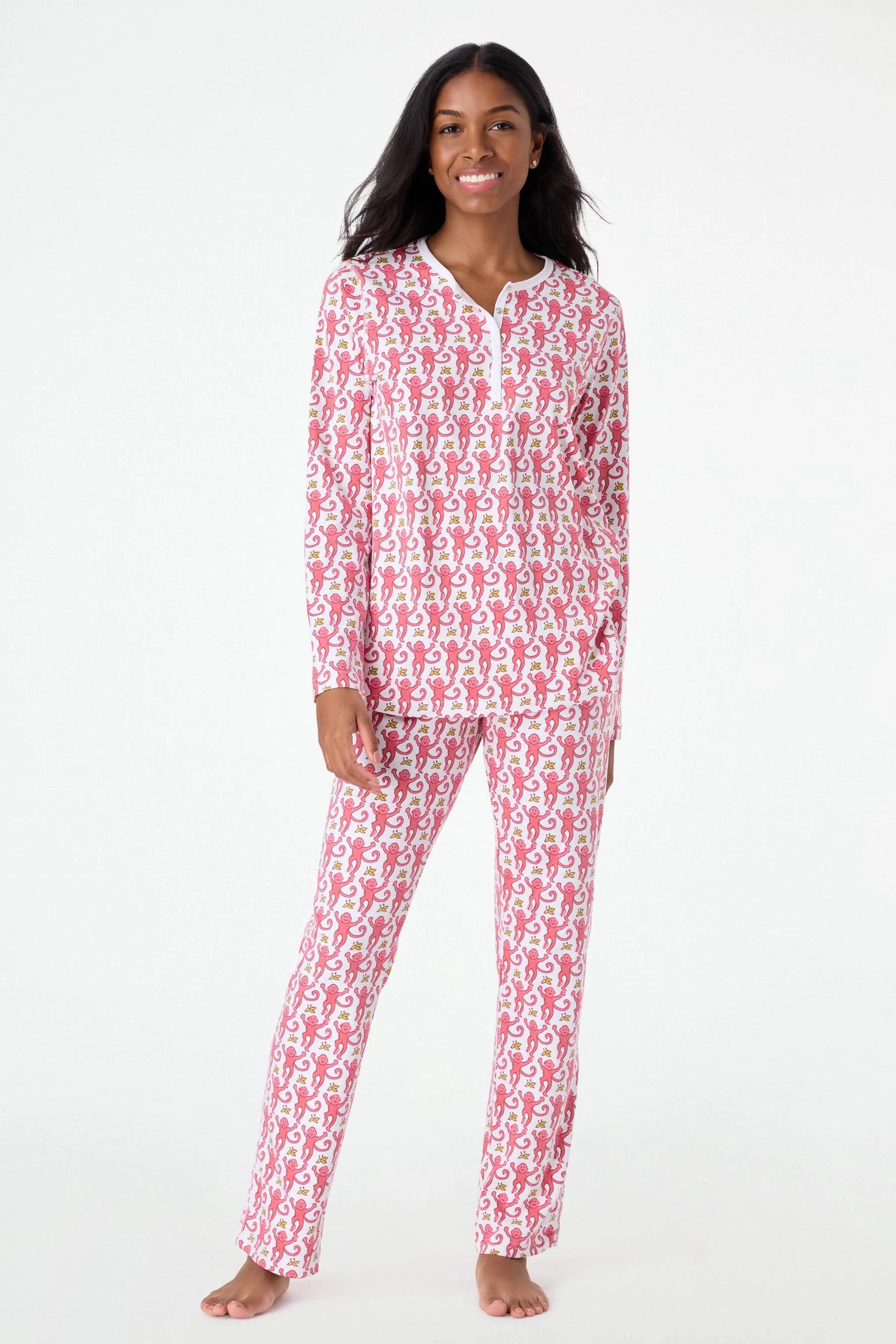 Cozy Pink Monkey Pajama Set for Girls - Perfect for Bedtime | Image