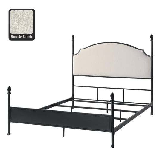 homes-inside-out-queen-sweepwind-transitional-boucle-four-poster-panel-bed-beige-gunmetal-1