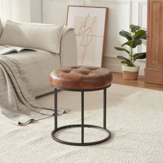 duhome-elegant-lifestyle-modern-faux-leather-round-ottoman-stool-vanity-stool-button-tufted-metal-ba-1