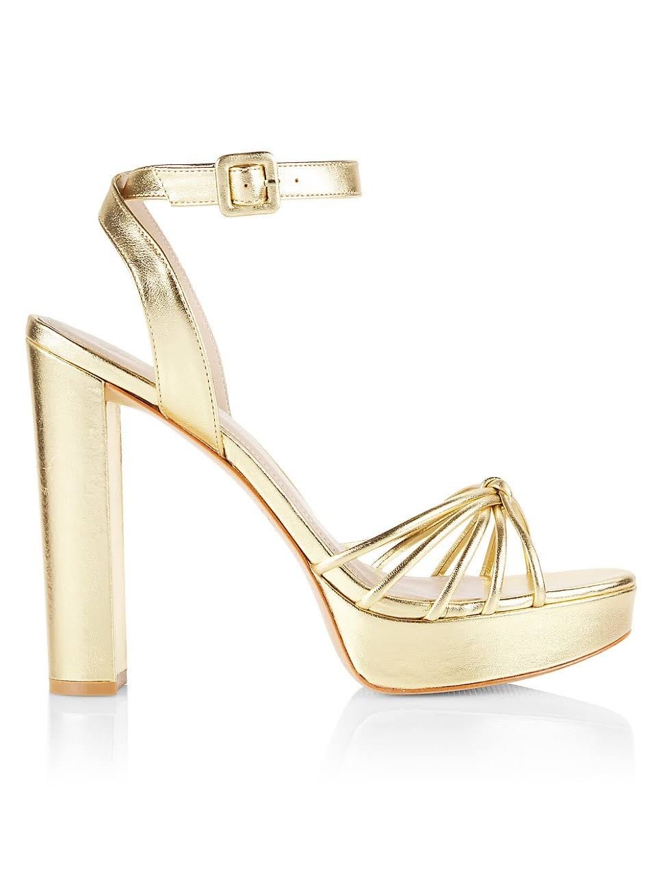 Saks Fifth Avenue Metallic Leather Platform Sandals for Women (Gold, Size 11) | Image