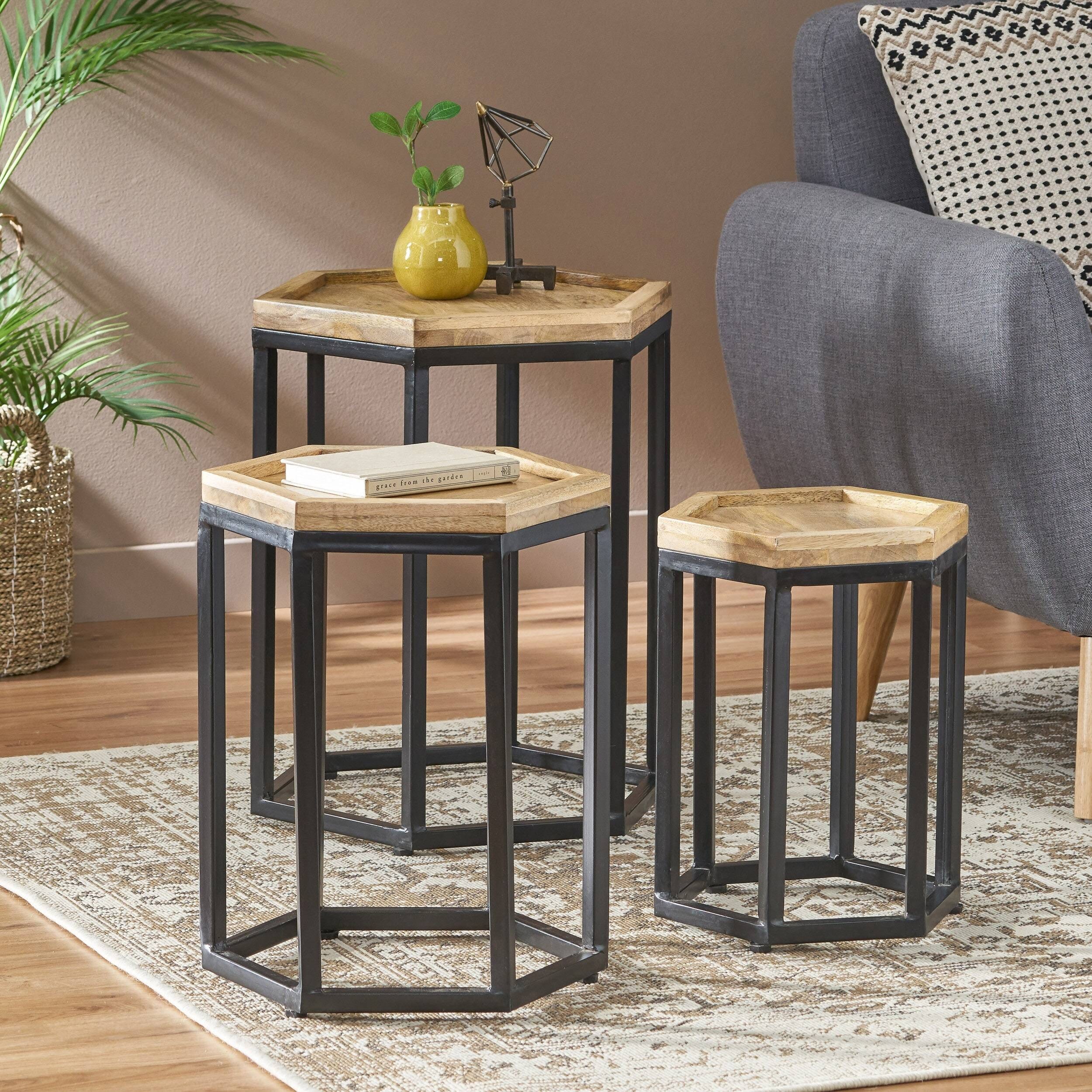 Morella Modern Industrial Mango Wood Nesting Tables | Image