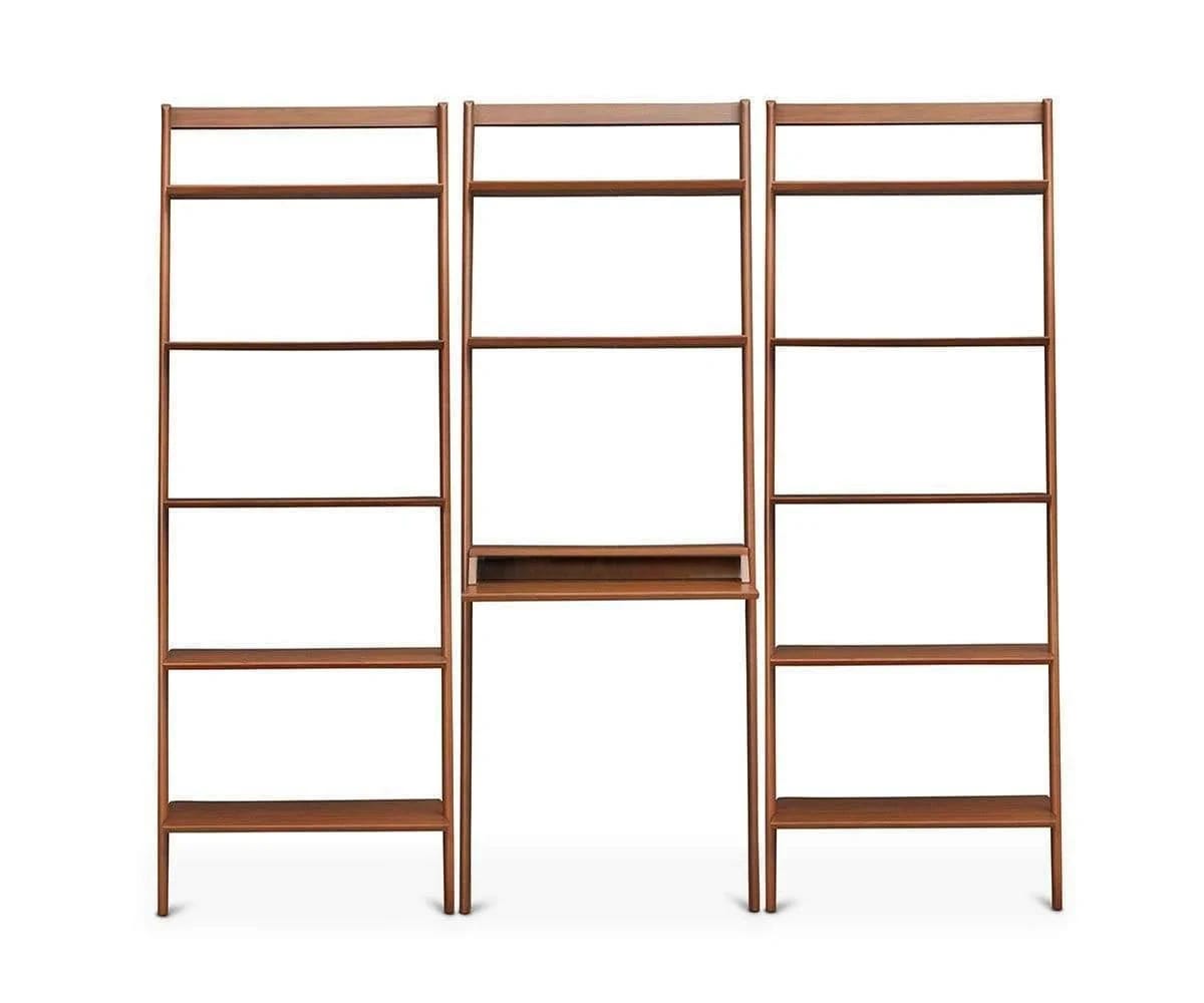 Stylish Honey Brown Magrit Long Bookshelf with Desk | Image