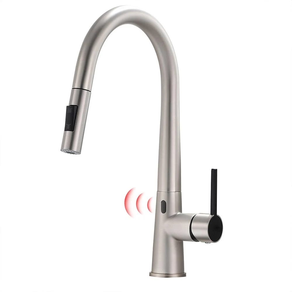 Daisy Motion Sensor Kitchen Faucet: Touchless Convenience in Brushed Nickel and Silver | Image