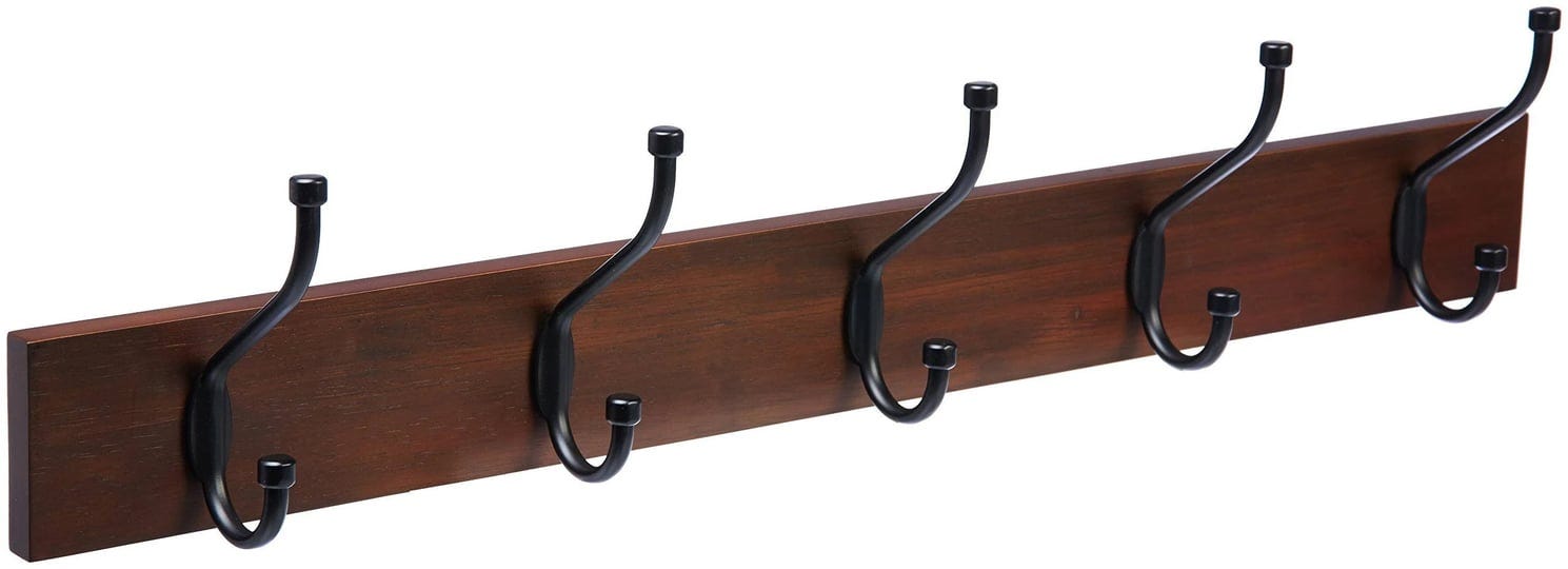 amazonbasics-wall-mounted-farmhouse-coat-rack-5-standard-hooks-light-walnut-1