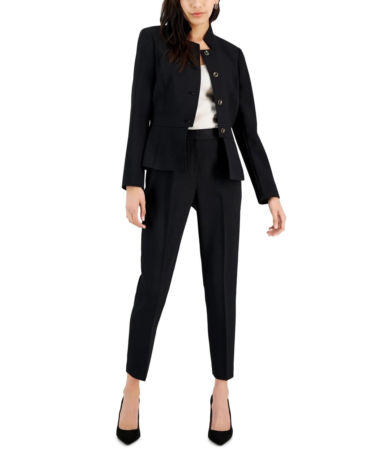 Tahari ASL Women's Black Stand Collar Pantsuit | Image