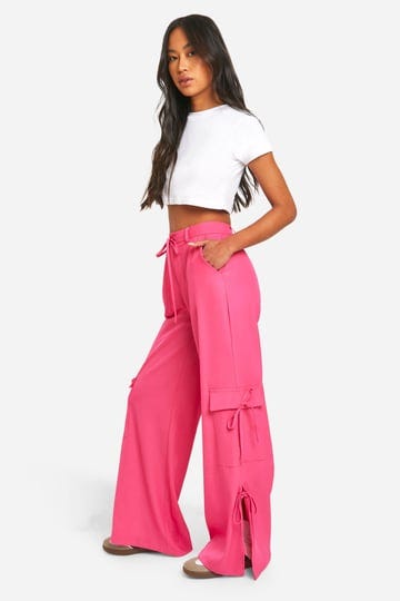 boohoo-tie-bow-detail-straight-leg-cargo-trouser-pink-size-6-1
