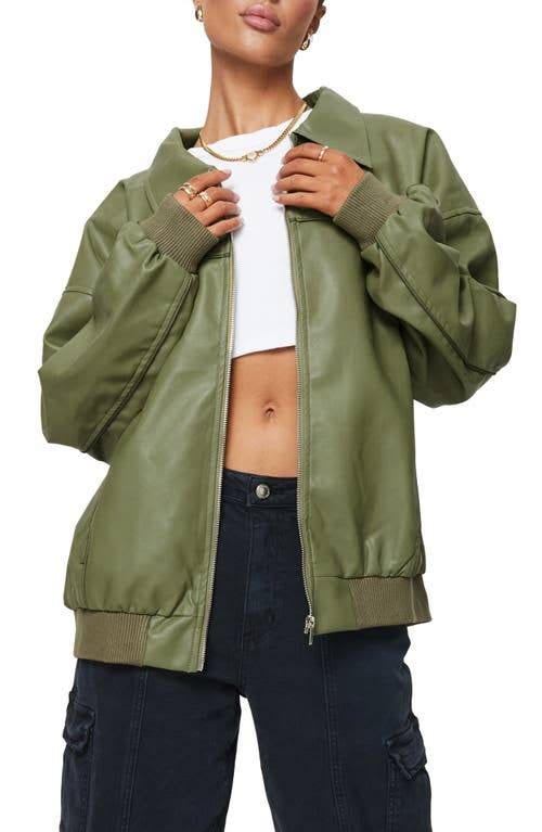 Green Faux Leather Bomber Jacket for Women | Image