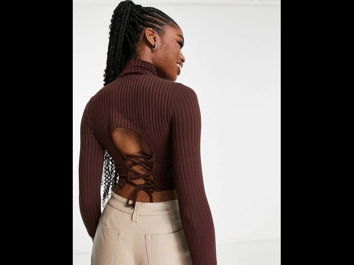 miss-selfridge-high-neck-rib-top-with-lace-back-detail-in-brown-1