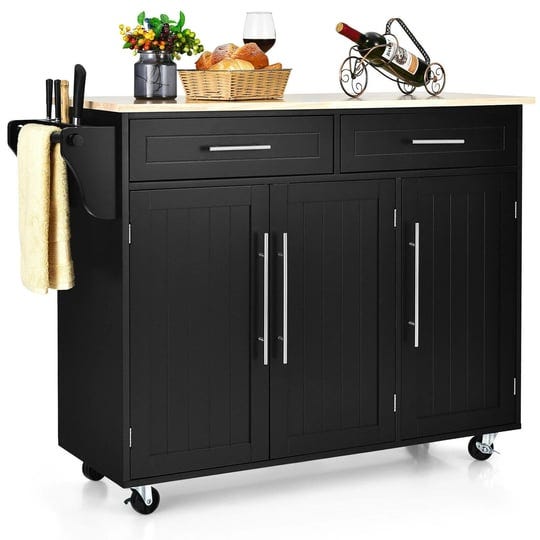 gymax-kitchen-island-trolley-cart-wood-top-rolling-storage-cabinet-black-kitchen-cart-1