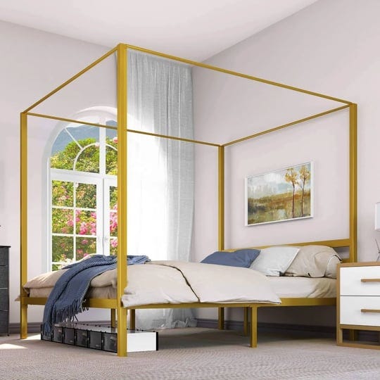 metal-king-size-canopy-bed-frame-with-14-inch-platform-and-built-in-headboard-in-gold-1