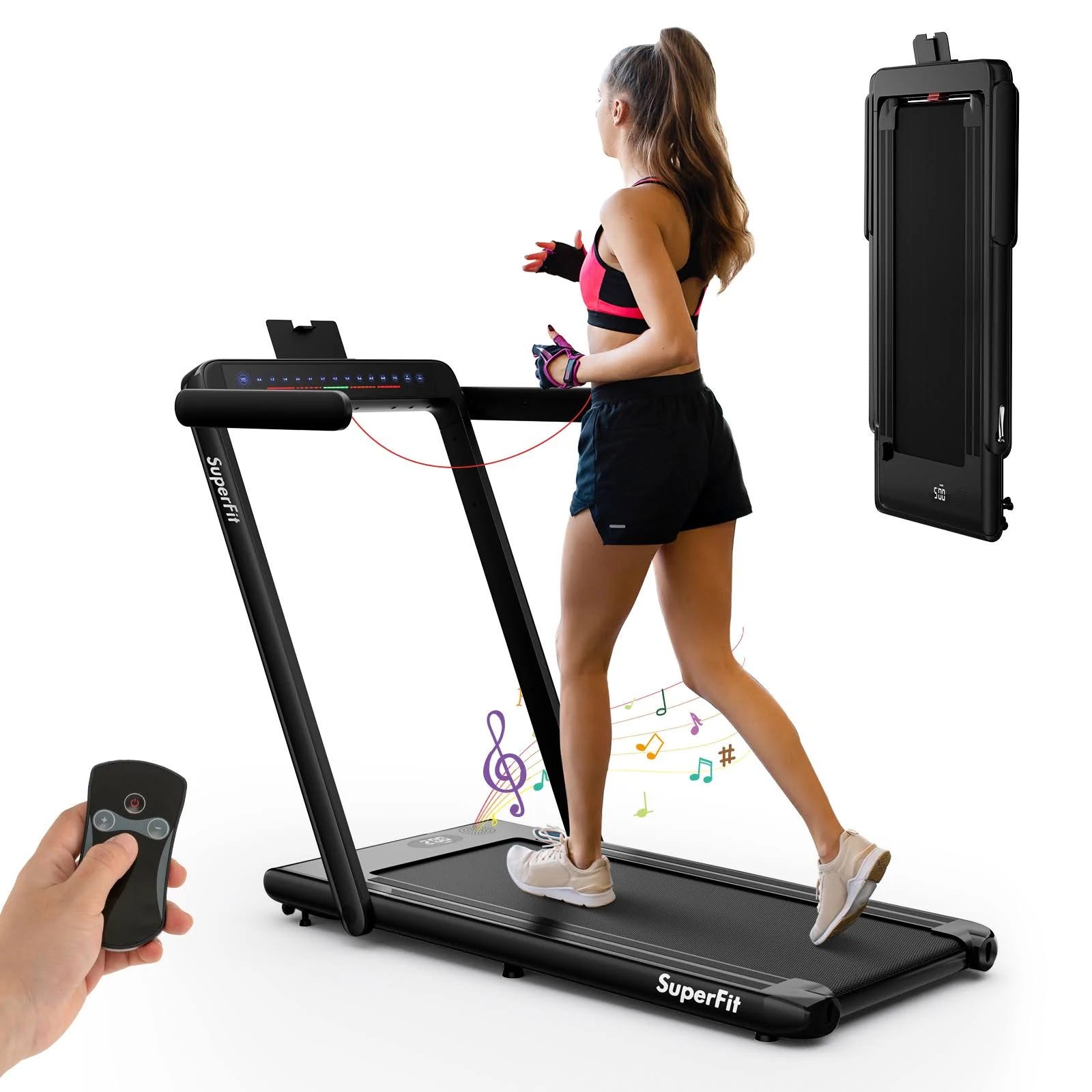 SuperFit 2.25HP Folding Treadmill with Speaker in Black | Image