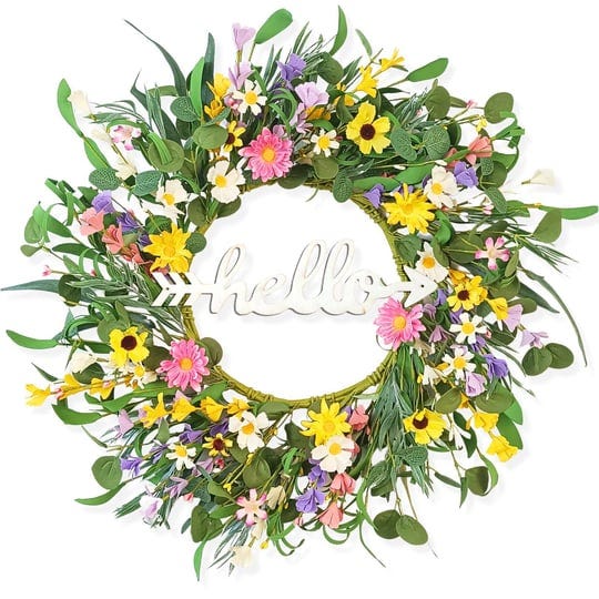 tokcare-spring-wreaths-for-front-door-22-inch-eucalyptus-wreath-with-hello-sign-colorful-little-dais-1