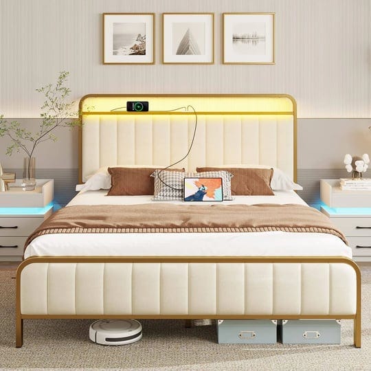 rolanstar-full-size-bed-frame-with-led-light-and-charging-station-upholstered-headboard-and-footboar-1