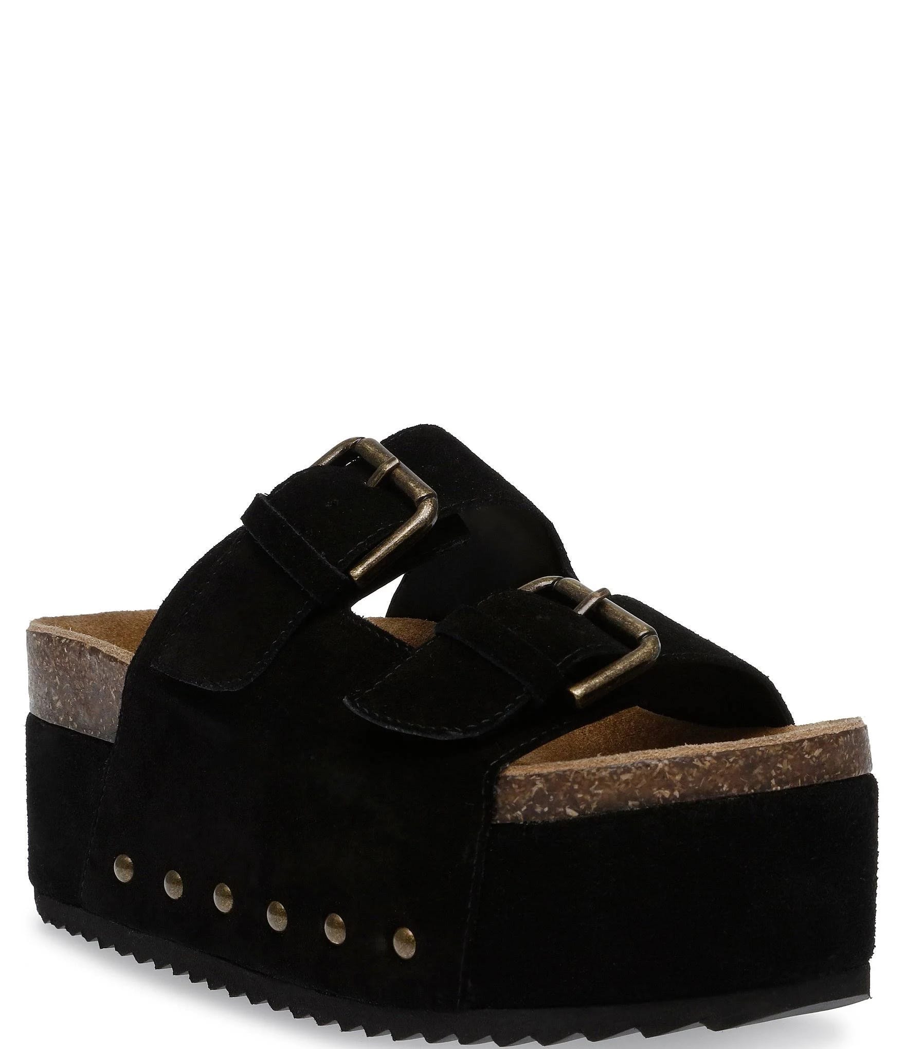 Chunky Black Suede Platform Sandals | Image