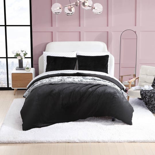 betsey-johnson-solid-faux-fur-black-king-duvet-cover-set-1