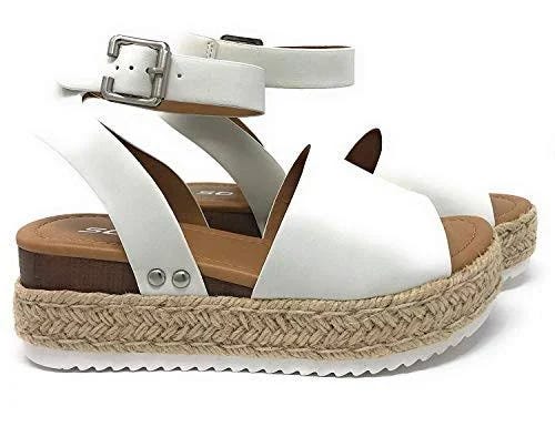 Cute Women's Crossover Espadrille Sandals with Buckle Closure | Image