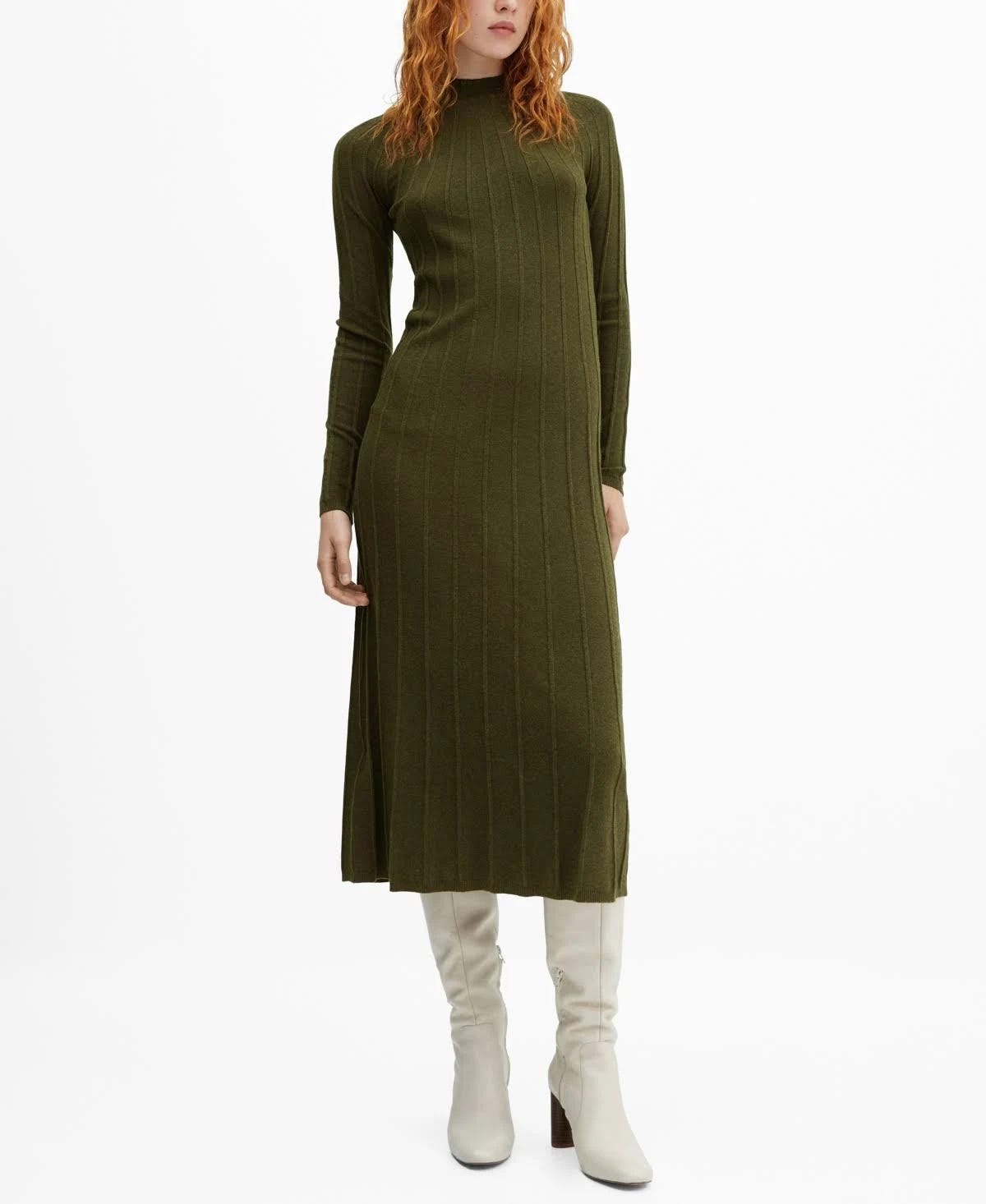 Stylish Khaki Long Sleeve Sweater Dress | Image