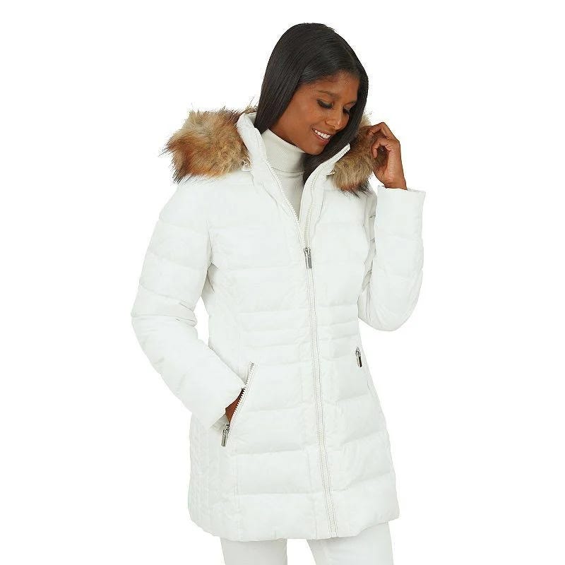 Versatile Kensie Faux Fur Puffer Coat - White (L) | Image