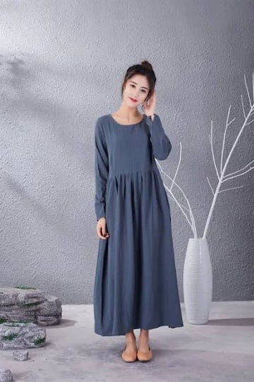 privatetailor-clearance-winter-fall-dress-cotton-dress-casual-loose-soft-dresses-long-sleeves-maxi-d-1