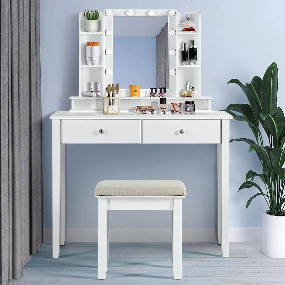 Bright LED Vanity Desk with Charging Station | Image